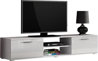 Mirjan24 Mueble Tv Tornola 101, Blanco + Blanco Brillante, N&uacute;mero De Puertas: 2, N&uacute;mero De Cajones: 0, 180x37x43cm