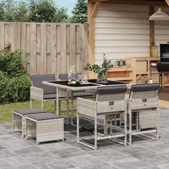 vidaXL Vidaxl - Set Comedor De Jard&iacute;n 9 Pzas Cojines Rat&aacute;n Sint&eacute;tico Gris Claro
