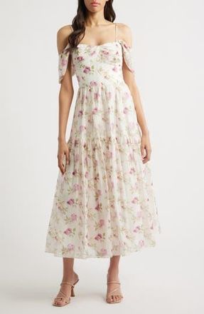 Lucy Paris Catarina Floral Cold Shoulder Dress in White Floral at Nordstrom Rack, Size Small