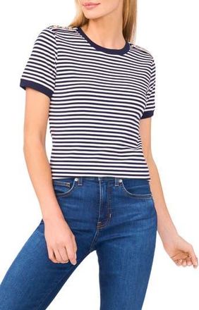 CeCe by Cynthia Steffe Stripe Epaulet Accent Cotton Baby Ringer Tee in Classic Navy at Nordstrom Rack, Size Xx-Small