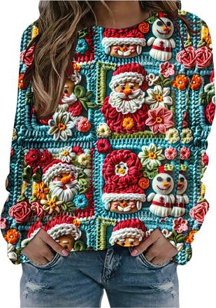 Generic Christmas Sweatshirts for Women Christmas Jumpers for Women Ladies Santa Claus Xmas Tree Snowman Printed Sweatshirt Cute Funny Hilarious Ugly Sweater 