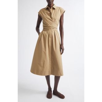 Lafayette 148 New York Organic Cotton Poplin Wrap Shirtdress in Cadet Khaki at Nordstrom, Size 12