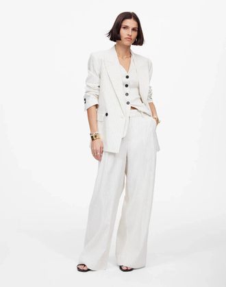Madewell The Superwide-Leg Pants Womens Ivory Pinstripe Pleated Trouser RED93
