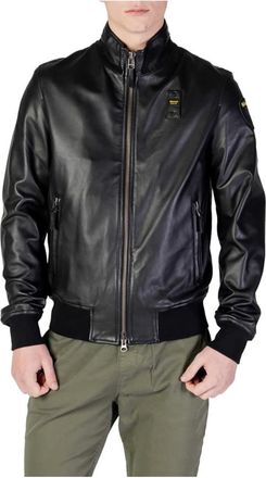 Blauer Leather Jackets, male, Black, Size: 2XL Black Leather Bomber Jacket
