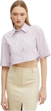 Patrizia Pepe Cropped Katoenen Shirt - Dames - Overhemden - Paars - M - Katoen - Overhemden