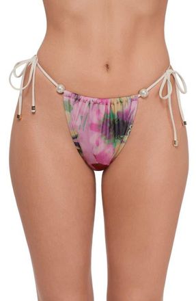 Steve Madden Ruched Faux Pearl Bikini Bottoms in Purple Multi at Nordstrom, Size X-Small