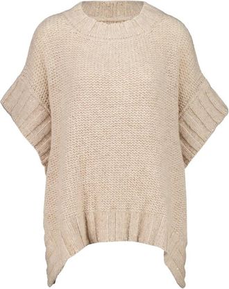 120% Lino Cashmere Blend Poncho Top - Dames - Cashmere truien - Beige - S - Wol - Truien & Vesten