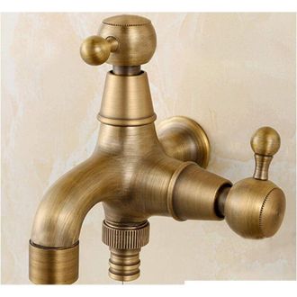 OEM Robinet Mural - Laiton Massif - Double T&ecirc;te - Pour Machine &Agrave; Laver Salle De Bain Jardin - 1 Pi&egrave;ce
