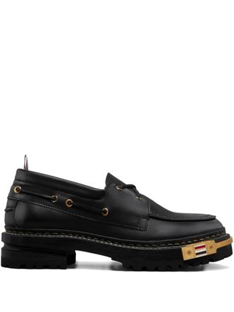 Thom Browne leather boat shoes - men - Calf Leather/Calf Leather/Rubber - 12 - Black