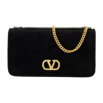 Valentino Garavani Shoulder Bags, female, Black, Size: ONE SIZE Velvet Clutch Elegant Accessory Woman