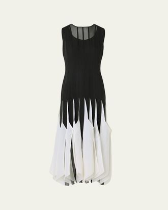 Akris Sleeveless Panama Silk Organza Seamed Midi Dress