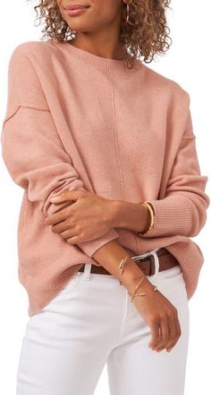 Vince Camuto Exposed Seam Crewneck Sweater in Misty Pink at Nordstrom, Size X-Small