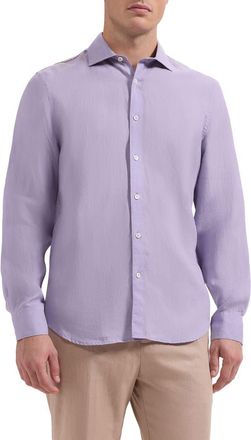 Bugatchi Axel Shaped Fit Linen Button-Up Shirt in Lilac at Nordstrom, Size Xxx-Large