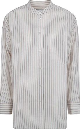 Yves Salomon Mandarijnkraag Poplin Blouse - Dames - Overhemden - Wit - S - Katoen - Overhemden