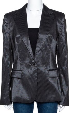 Just Cavalli Black Striped Cotton Ramie Blend Single Buttoned Blazer