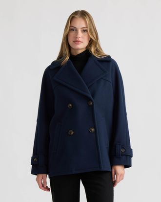 NVLT Womens Faux Wool Short Coat with Large Notch Collar and Cuff Tab