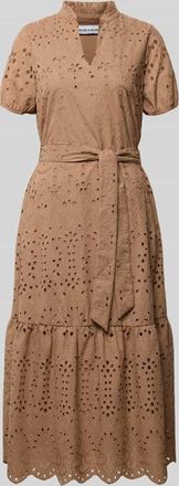 More & More More & More Midikleid mit Lochstickerei in Taupe, Gr&ouml;&szlig;e 36