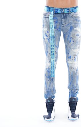 Cult of Individuality PUNK SUPER SKINNY BELTED STRETCH IN SCRATCH