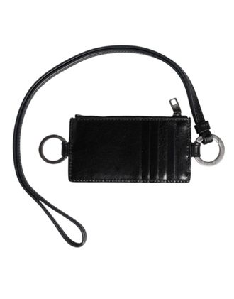 Dolce & Gabbana Mens Black Leather Logo Embossed Lanyard Card Holder Wallet Horse