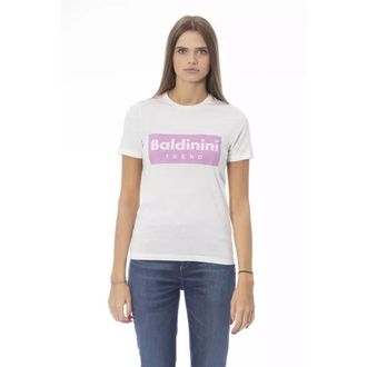 Baldinini Tops, Dames, Wit, L, Katoen, T-shirt met korte mouwen en ronde hals