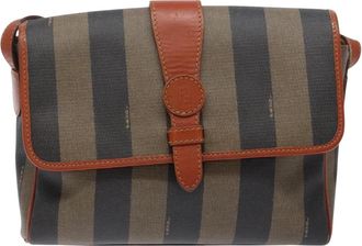 Fendi Pequin Brown Canvas Shoulder Bag (Pre-Owned)