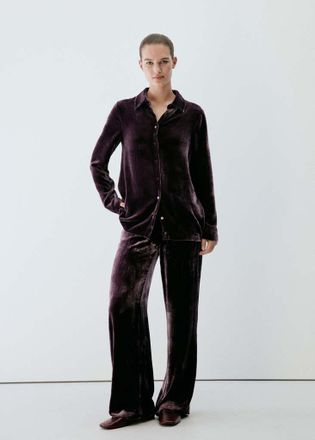 Mango Camicia velvet seta viola - Donna - S - MANGO