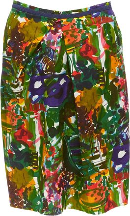Marni Floral Cotton Inverted Pleat Front Knee Skirt