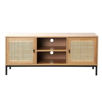 Calicosy 2-Door TV Stand With Rattan Cane & 2 Shelves, 120Cm Wide - JAYA in Light Brown
