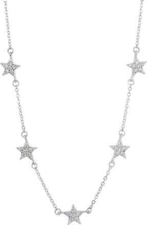 Savvy Cie Jewels STERLING SILVER.925 PAVE STAR STATION WHITE CZ NECKLACE