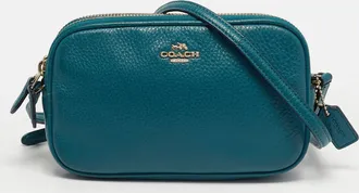 Coach Double Zip Teal Green Leather Camera Crossbody Bag