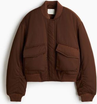 H&M Padded Bomber Jacket in Dark Brown at Nordstrom, Size X-Small