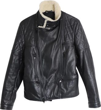 Givenchy Pre-owned Mens Shearling-Trimmed Quilted Jacket in Black Leather - Size EU 46 (Mens)