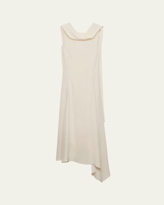 Prada Neck-Scarf Backless Cady Crepe Midi Dress