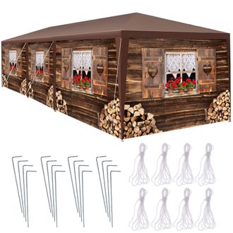 TecTake Gazebo Alpine - removable side panels, plug-in assembly in Brown | Size: Large
