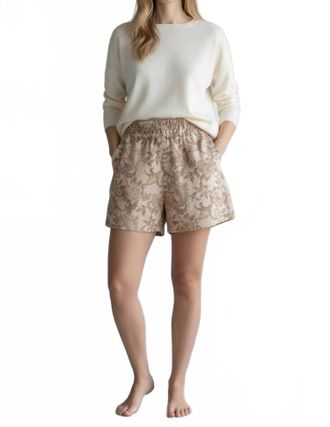 BLACK TAPE Floral Elastic Waist Shorts In Cream And Beige