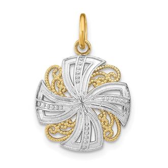 Diamond2Deal 14k Yellow Gold and White Rhodium Pinwheel Medallion Charm Pendant