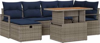 vidaXL Conjunto De Sof&aacute;s De Jard&iacute;n 7 Uds. Gris Rat&aacute;n Sint&eacute;tico Vidaxl