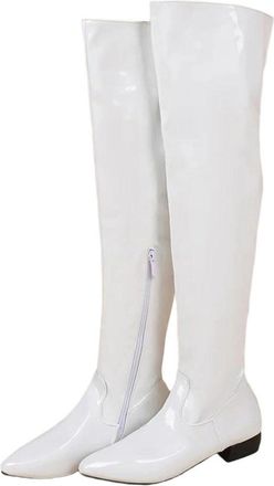 Generic Women Winter Outdoor Casual Over Knee Boots Patent Leather Low Heel Pointed Toe Boot
