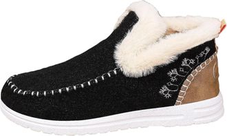 Generic Womens Cozy Orthopedic Fleece Boots - Slip-On Warm Lined Winter Ankle Shoes with Non-Slip Sole (Black,9.5)