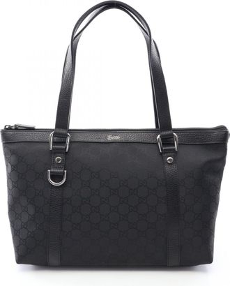 Gucci Black Nylon Leather Handbag Tote Bag (Pre-Owned)
