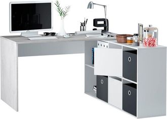 HOGAR 24 Hogar24 - Mesa escritorio, Montaje en varias posiciones, Color Blanco Artik y Cemento