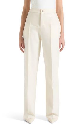 Mani&egrave;re De Voir Blanche Leather Panel Tailored Trousers in Cream at Nordstrom, Size 12
