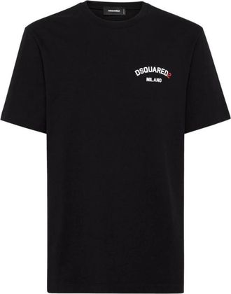 Dsquared2 Short Sleeve Round Neck Cotton T-Shirt - Heren - T-shirts - Zwart - L - Katoen - Tops
