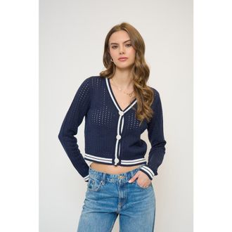 Central Park West Franki Varsity Mesh Cardigan in Navy at Nordstrom, Size X-Small