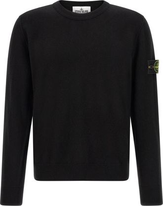 Stone Island Black Solid Crew Neck Sweater