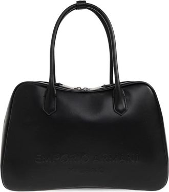 Emporio Armani Eagle Club zachte leren schoudertas - Dames - Handtassen - Zwart - ONE Size - Katoen - Tassen