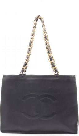 Chanel Black Leather Handbag Tote Bag (Pre-Owned)