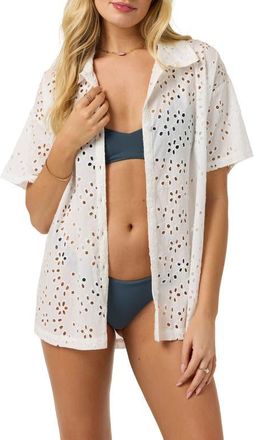 O'Neill Jenna Cotton Eyelet Cover-Up Shirt in White at Nordstrom, Size Xx-Large