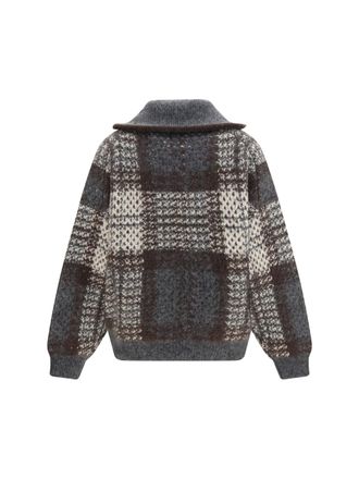 Brunello Cucinelli Checked Wool with Sequins Cardigan - Gray