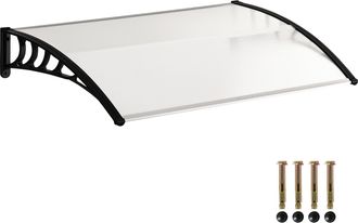 OUTSUNNY Marquesinas Exterior Para Puertas Y Ventanas, 122x89 Cm, Tejadillo De Protecci&oacute;n Contra Sol Y Lluvia, Con Cubierta De Policarbonato, Soporte De Aleaci
